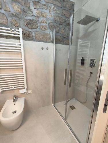 a bathroom with a shower and a toilet and a sink at Insula Domo in Nuoro