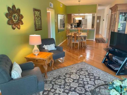 a living room with a couch and a tv at IC 216 Inverness Condos Comal River in New Braunfels