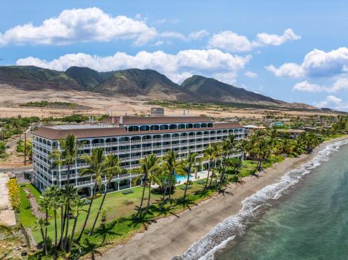 an aerial view of the hotel and the beach at Lahaina Shores 320 in Lahaina