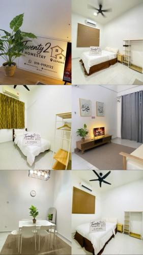 a collage of photos of a hotel room at Twenty2 Homestay Sepang in Sepang