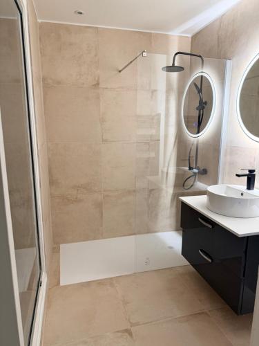 a bathroom with a shower and a sink at Cosy Flat Cannes in Le Cannet