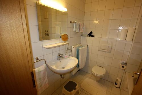 a small bathroom with a sink and a toilet at Apartment BELLA Studio - EP Ticket Garantie in Rust