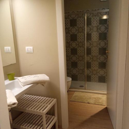 a bathroom with a shower and a sink and a toilet at Cascina Benotto in Moriondo Torinese