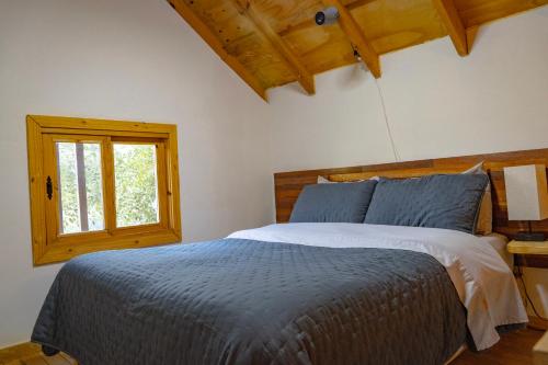 a bedroom with a bed and a window at Colibri - Cabañas Puerto del Zopilote in Pinal de Amoles