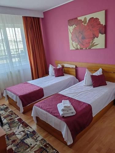 Un pat sau paturi într-o cameră la Hotel Triumph