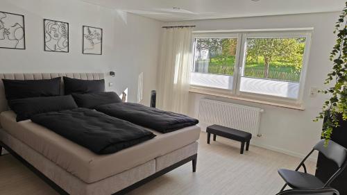 a bedroom with a large bed and a window at Residenz Agnes in Beckingen