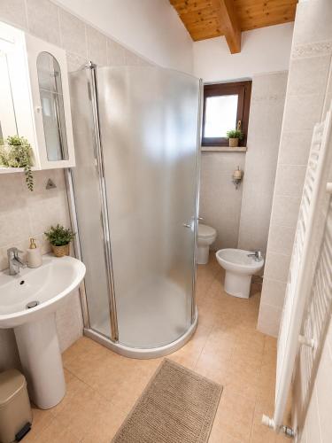 a bathroom with a shower and a sink and a toilet at Carmel Self-Apartment in Castelnuovo del Garda
