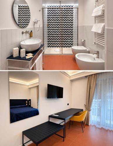 a bathroom with a sink and a bath tub at Hotel Sole in Maiori