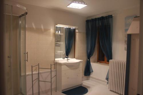 a bathroom with a sink and a shower at gite de la ruelle des messes in LʼÉchelle