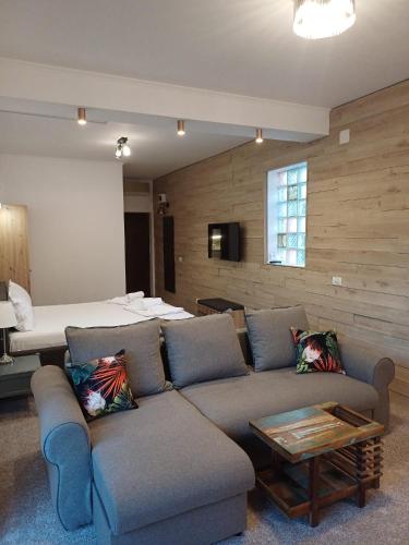 a living room with a couch and a bed at Annador in Jupiter