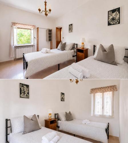 two pictures of a bedroom with two beds at Belvedere da Fernanda in Fontechiari