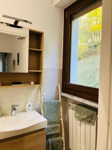 a bathroom with a sink and a window at Alpine Cozy Studio Limone Piemonte in Limone Piemonte