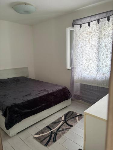 a bedroom with a bed and a window and a rug at Appartamento Camponovo in Chiasso