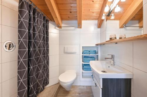 a bathroom with a toilet and a sink at Chalet im Haus Schlossblick in Füssen