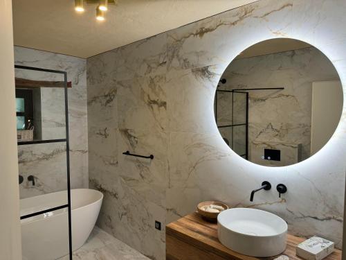 a bathroom with a sink and a mirror at Le Chateau B&B in Žikovići