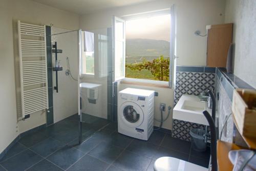 a bathroom with a washing machine and a window at Agriturismo Cascina Sciulun in Monforte dʼAlba