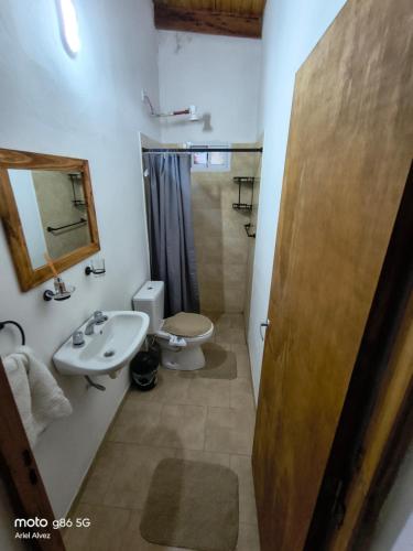 a bathroom with a sink and a toilet and a mirror at Mi sueño apart en Mercedes Corrientes!!! in Mercedes