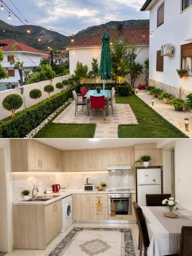 a kitchen and a dining area in a house at Vila Ansi Klean in Udënisht