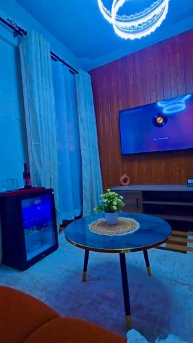 a living room with a table with a potted plant on it at CB Luxury in Kisii