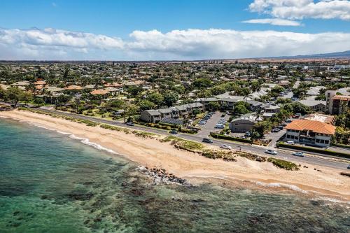 an aerial view of a beach and a city at 214 Kihei Holiday in Kihei