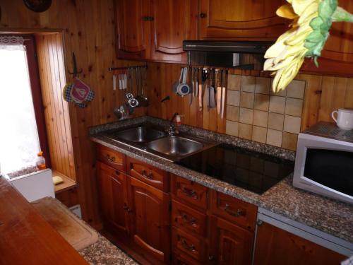 eine Küche mit einer Spüle und einer Mikrowelle in der Unterkunft Chalet Sheila in Andalo