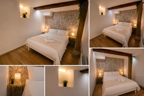 a room with two beds and a mirror at Appartement T2 à la Campagne 10 min de Rennes in Corps-Nuds