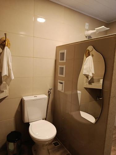 un bagno con WC e specchio di Sítio Do Manacá a Domingos Martins
