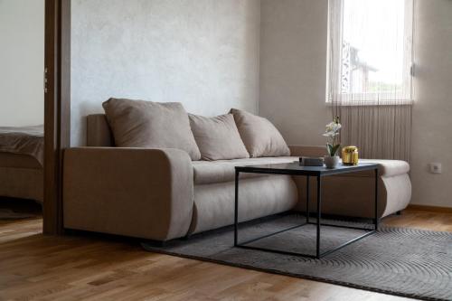 a living room with a couch and a table at Apartment N22 in Leštane