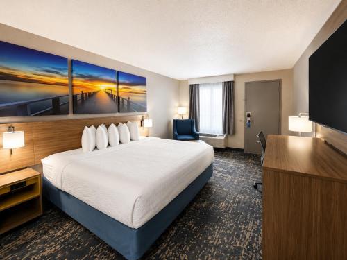 a hotel room with a large bed and a television at Days Inn by Wyndham Newberry South Carolina in Newberry