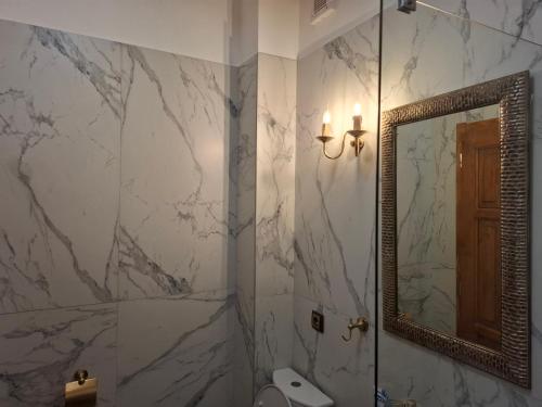 a bathroom with a toilet and a mirror at ZanZebil in Zebil
