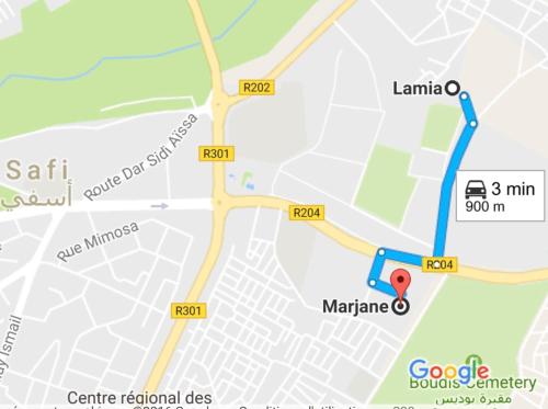 a map of google scholar with a red marker at Etablissement moderne in Safi