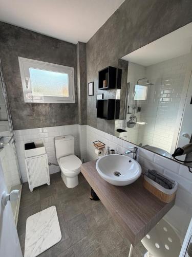 a bathroom with a sink and a toilet at La Guapa in Cala en Porter