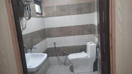 a bathroom with a toilet and a sink at Rupli homestay in Joshīmath