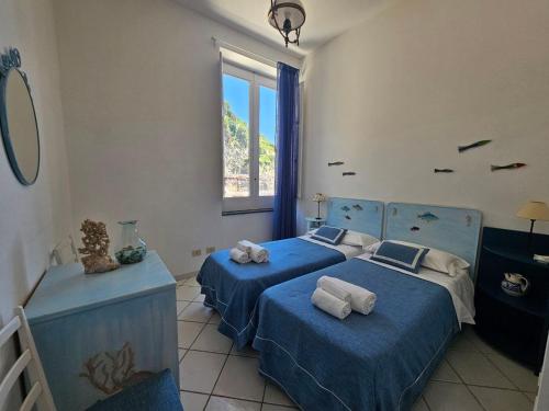 two beds in a room with fish on the wall at Brasca Amalfi Rosa Canina in Minori