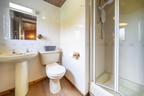 a bathroom with a toilet and a sink and a shower at L4 - Porthbeor in Truro
