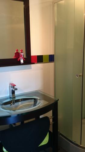 a bathroom with a sink and a mirror at Le Sérènity in Le Landin