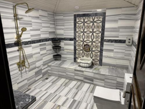 a bathroom with a shower with a toilet in it at Grand Ali'n Tokat in Tokat