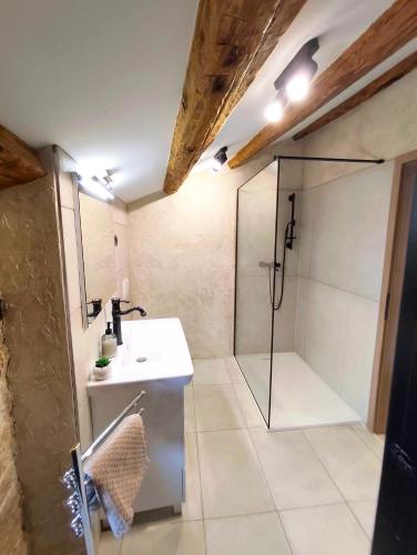 a bathroom with a sink and a shower at Casa Eddy in Bale
