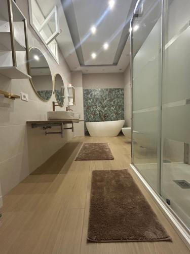 a bathroom with a shower and a tub and a sink at Martone house in Castellammare di Stabia