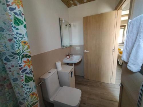 a small bathroom with a toilet and a sink at Vía Láctea Costa da Morte in Dumbría