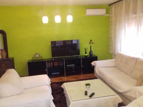 a living room with a couch and a tv at Holiday Home Hodo in Sarajevo