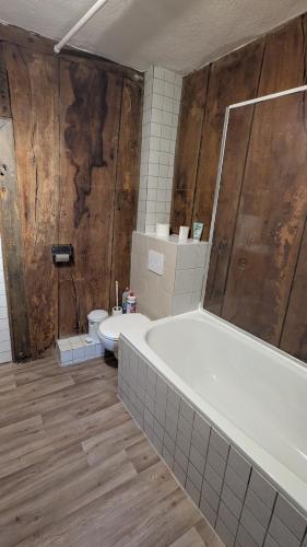 a bathroom with a bath tub and a toilet at Altstadthaus in Arnsberg