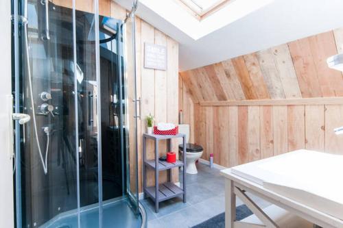 une salle de bain avec douche et toilettes dans l'établissement La Chicorée, à Annoeullin