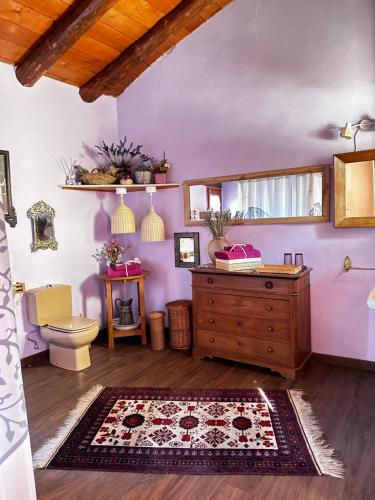 a bathroom with a toilet and a wooden dresser at Cal David Estamariu in Estamariu