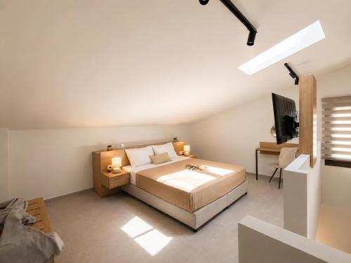 a bedroom with a bed and a television in it at AISTHISIS Suites in Ierissos