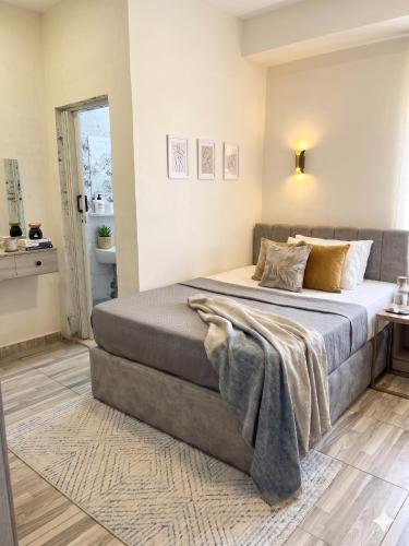 a bedroom with a bed with a blanket on it at Park Plaza Haven in Cairo