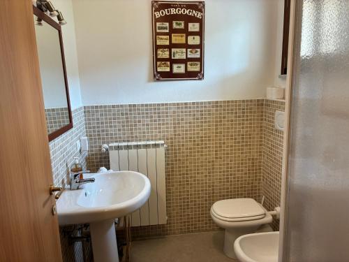 a bathroom with a toilet and a sink at Le Persiane Azzurre ovest in Albiano