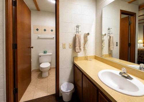 a bathroom with a sink and a toilet at Skyline Motel Bartlesville Hwy 75 in Bartlesville