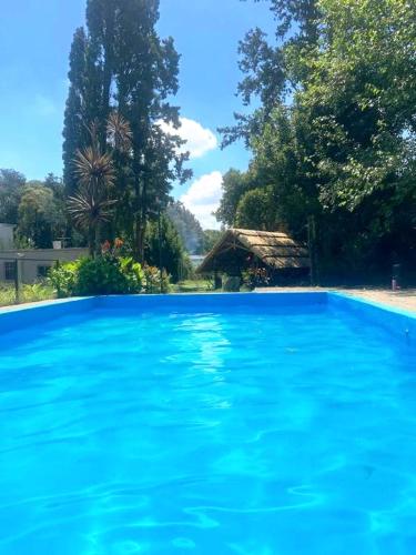 a large pool of blue water in a yard at Quinta Rancho Pingos in General Rodríguez