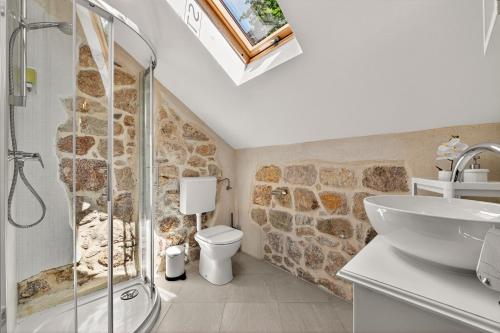 a bathroom with a shower and a toilet and a sink at Villa Stone-Exceptional private Estate in Mlini